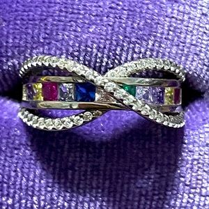 All Around Boutique AAB 925 Multicolor Sapphire Crossover Band Sz6 NWOT